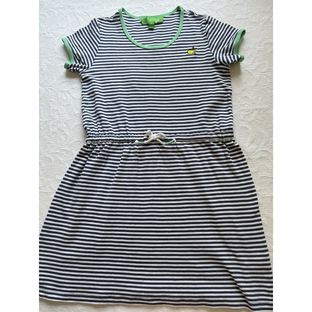Masters Golf Tournament Girls Knit Striped Dress XL 12-14 Navy White